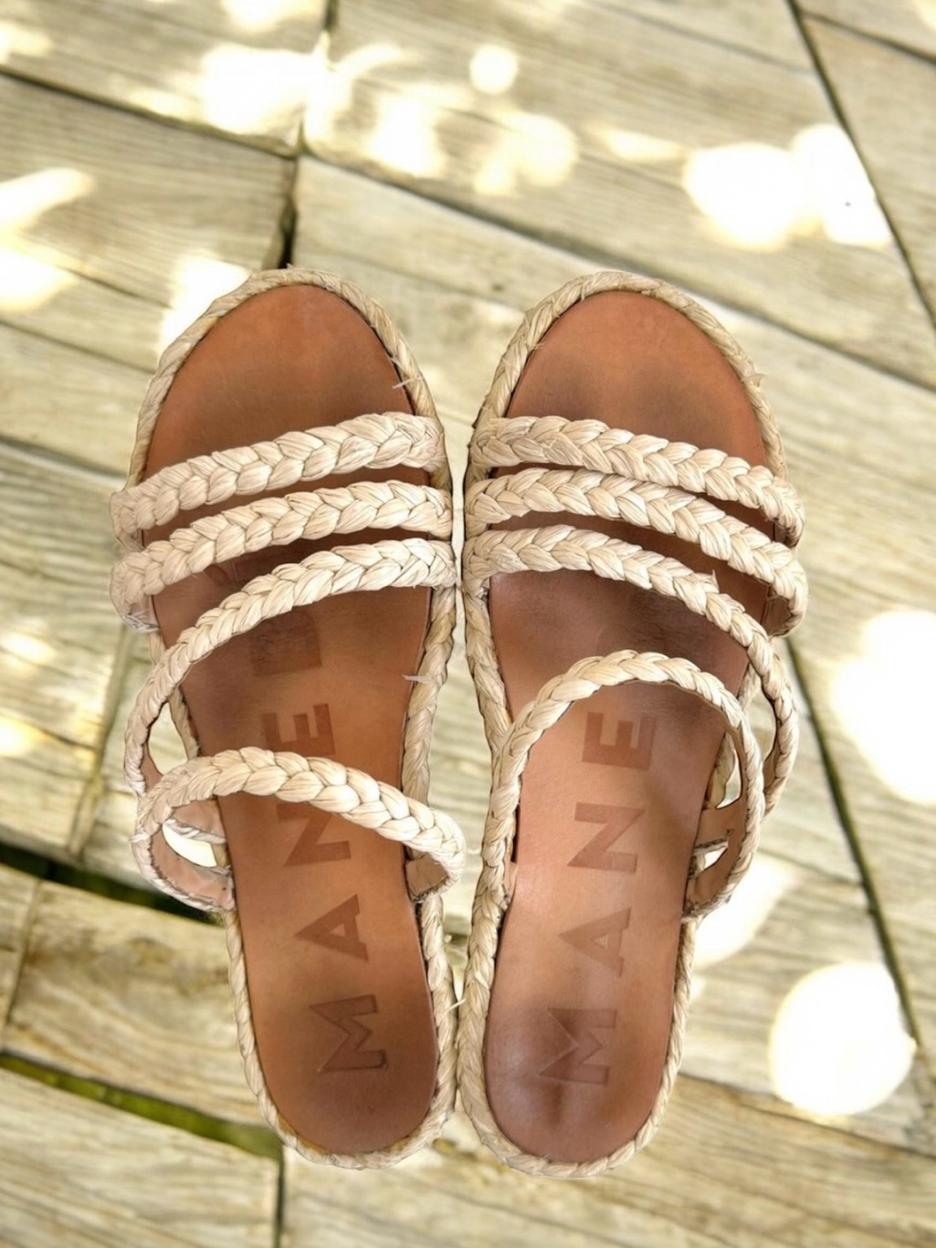Manebi Cream Natural Raffia Flat Sandals Slip On Slides Womenâs Size 8.5